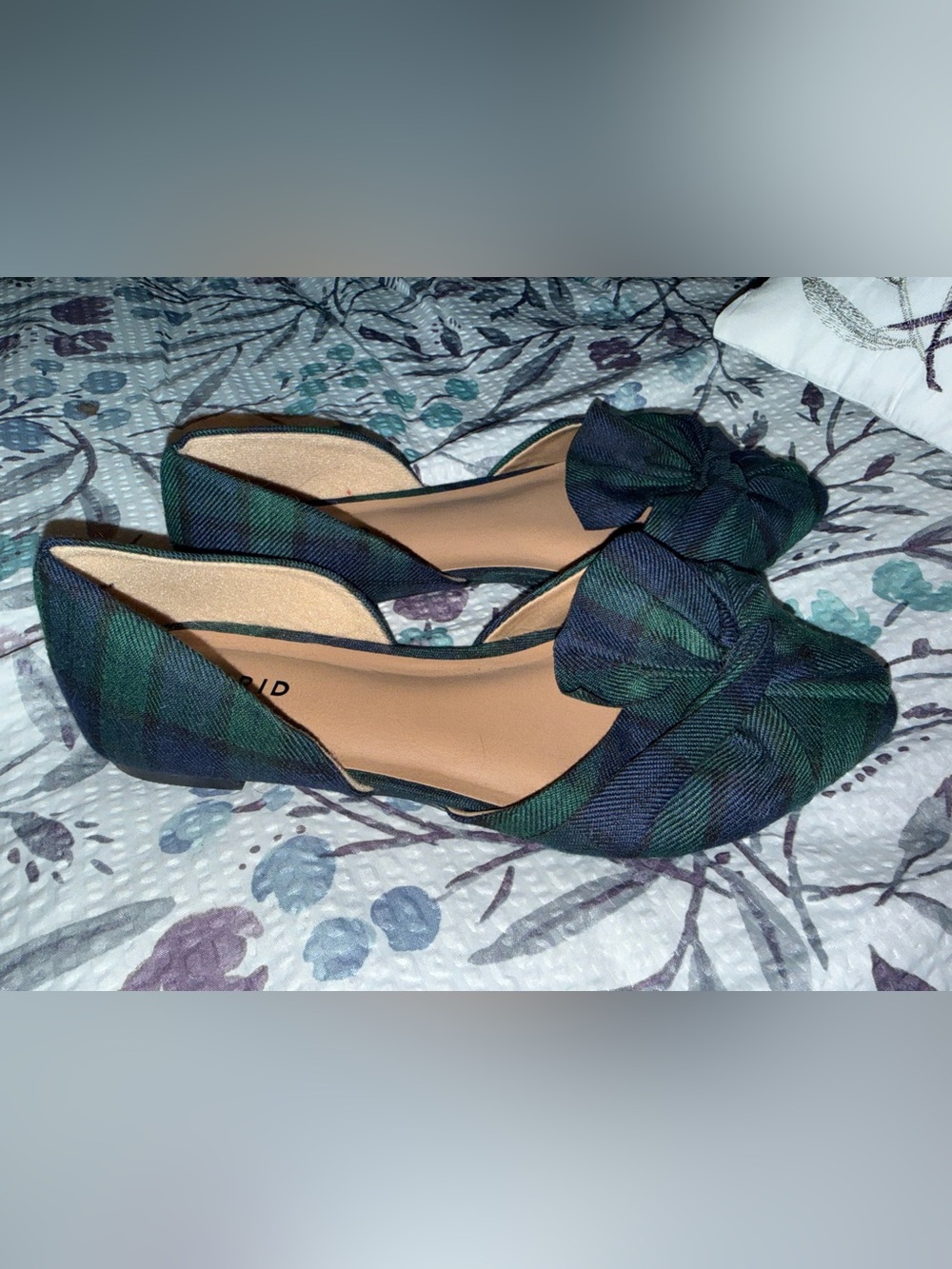 Women’s torrid Bow-Front Plaid Flats in Navy and Green